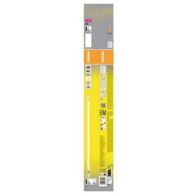 Emballage du produit d'éclairage de secours LED OSRAM EM en jaune et orange, affichant le nom du produit, les spécifications et les icônes de conformité.