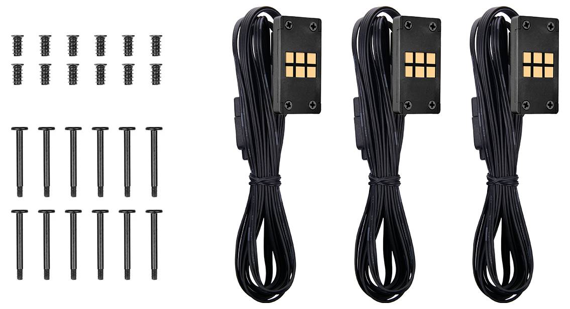 Kit de vis de montage et trois modules LED câblés noirs avec panneaux lumineux carrés 2x3
