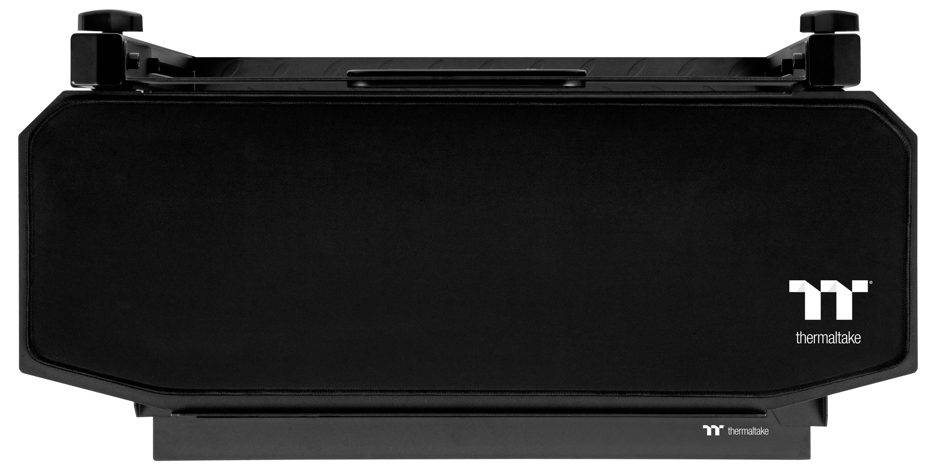 Radiateur de refroidisseur liquide Thermaltake noir avec deux supports de ventilateur et logo sur le côté droit.