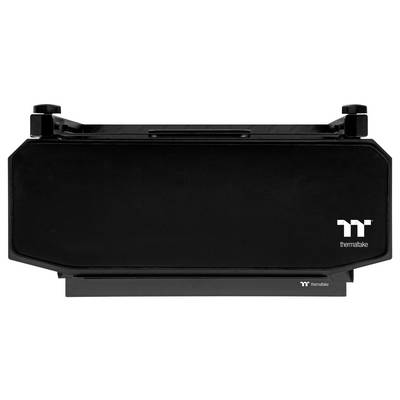 Radiateur de refroidisseur liquide Thermaltake noir avec deux supports de ventilateur et logo sur le côté droit.