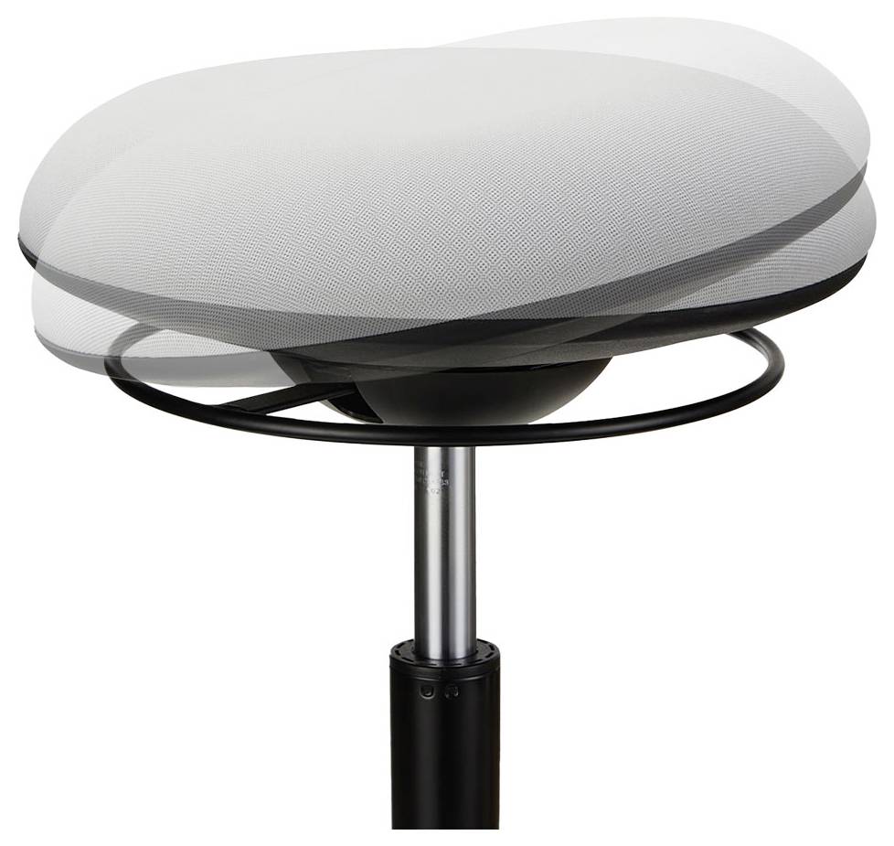 Un tabouret de bureau réglable avec un siège rembourré rond, un pied de support chromé et une base noire sur fond blanc.