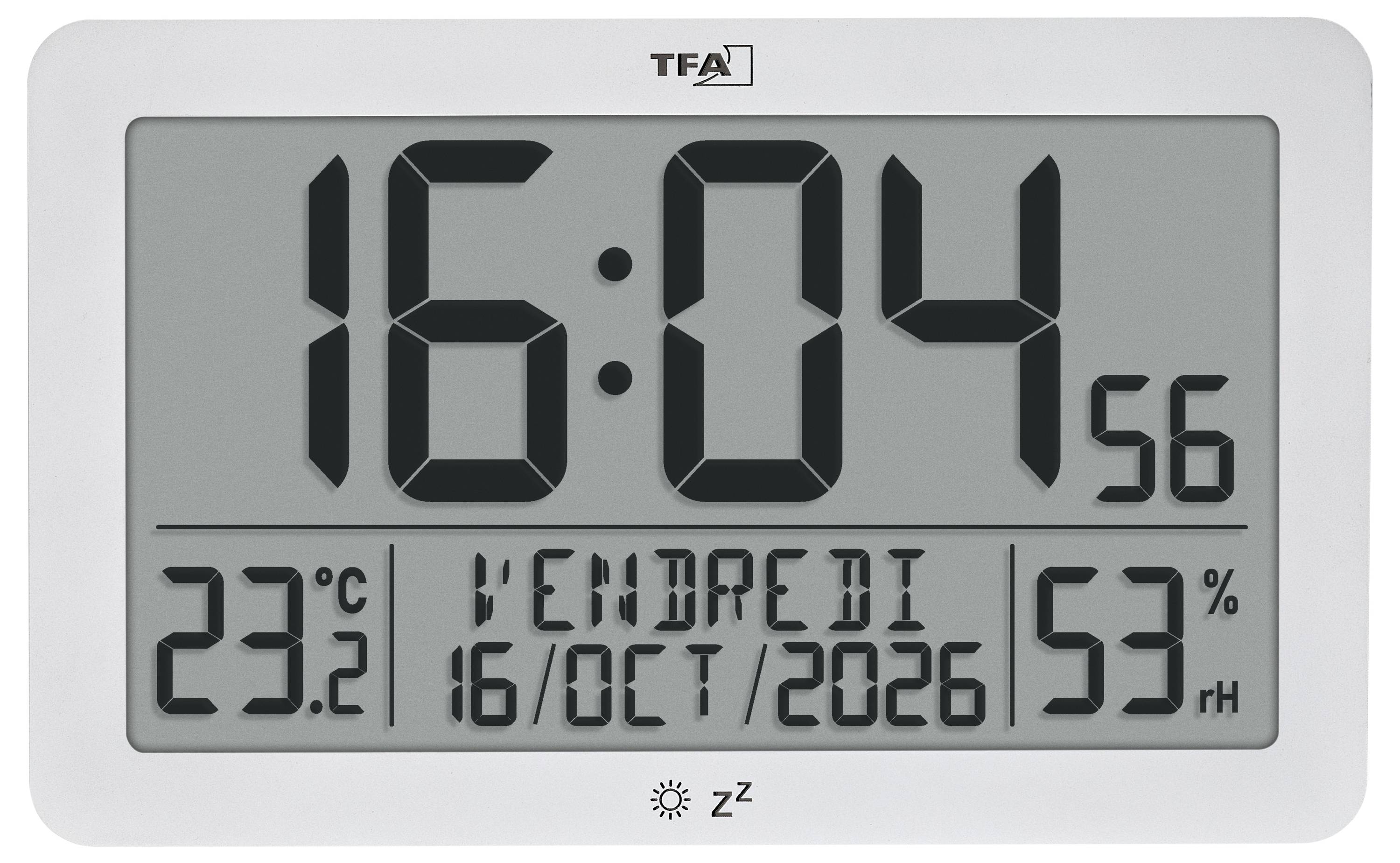 Thermomètre-hygromètre numérique affichant 16:04, 23,2°C et 53 % d'humidité relative, avec la date 16/oct/2026.