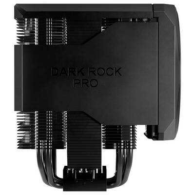 Refroidisseur de processeur informatique Black Dark Rock Pro avec dissipateur thermique à double tour et ventilateurs doubles, étiqueté « DARK ROCK PRO ».