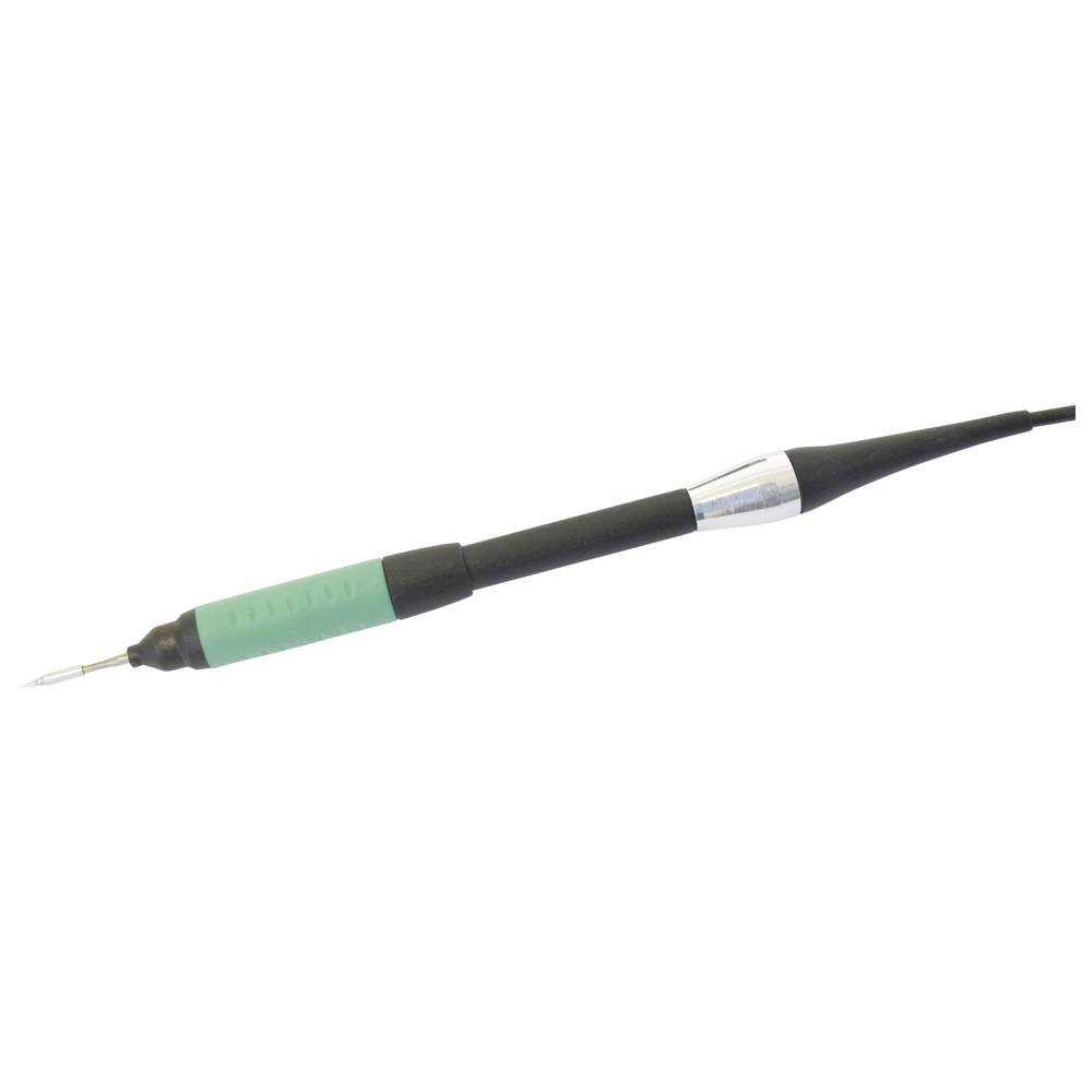 Un outil de poche mince noir et vert en forme de stylo avec une pointe métallique pointue et une extrémité cordée, présenté sur un fond blanc.
