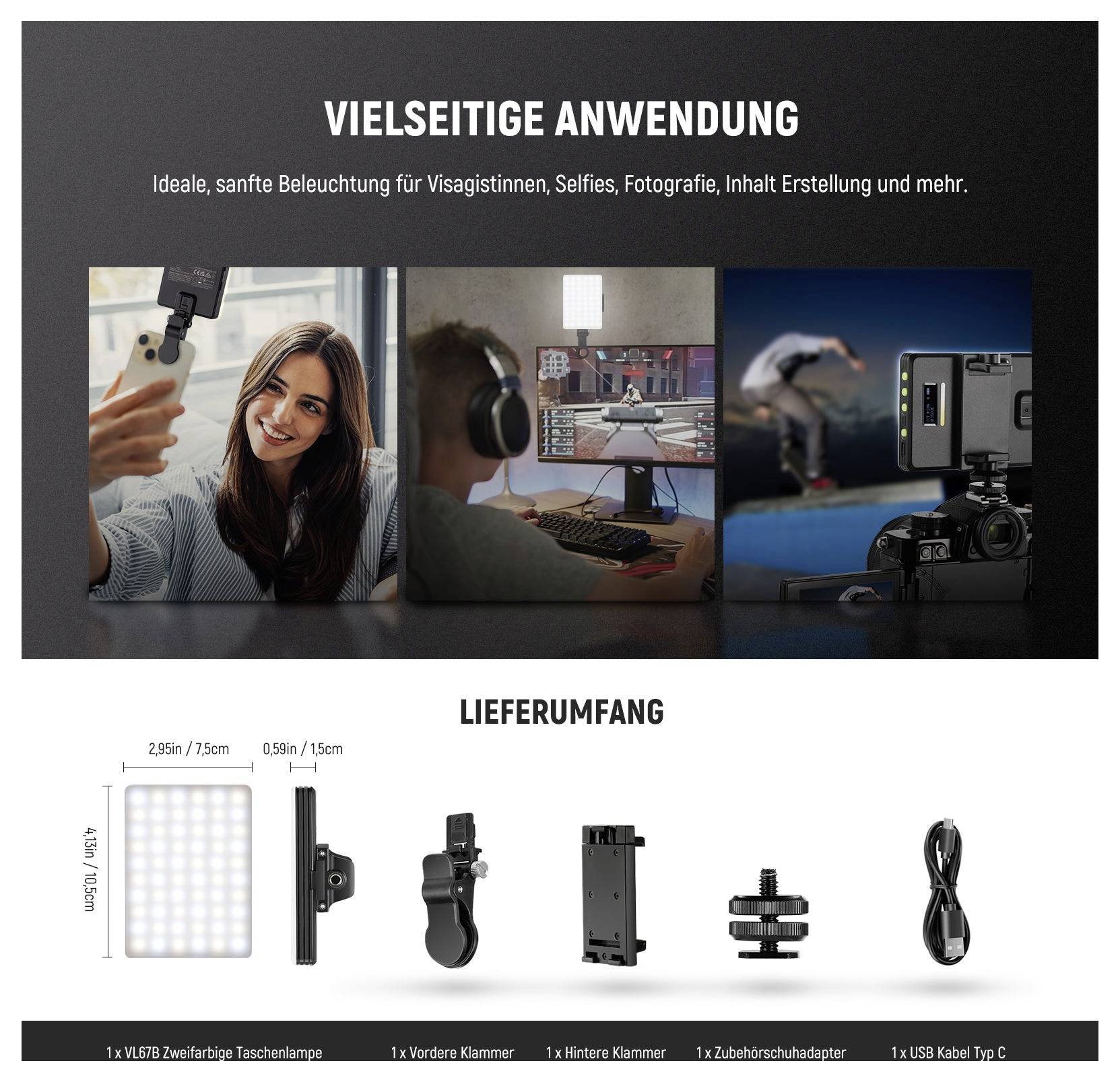Neewer VL67B Lampe flash LED pour smartphone Nombre de LEDs=80 bicolore-7