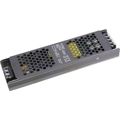 Unité d'alimentation électrique métallique rectangulaire avec grilles de ventilation en nid d'abeille et blocs de bornes à chaque extrémité, présentée sur un fond blanc.