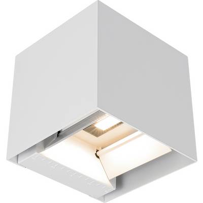 Luminaire de plafond blanc carré avec une ampoule visible et brillante à l'intérieur d'un boîtier cubique moderne encastré.