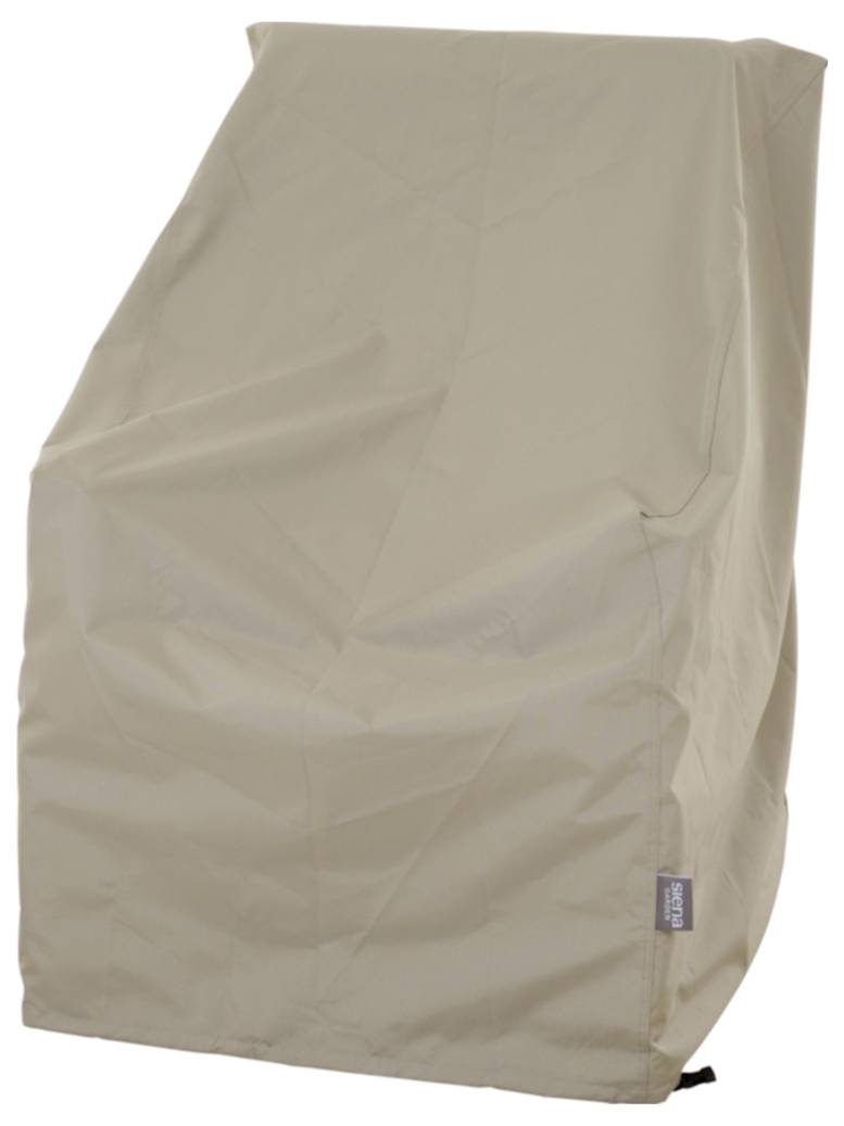 Housse de protection ou sac de rangement beige avec fermeture à glissière et une petite étiquette latérale, présenté isolé sur un fond blanc.