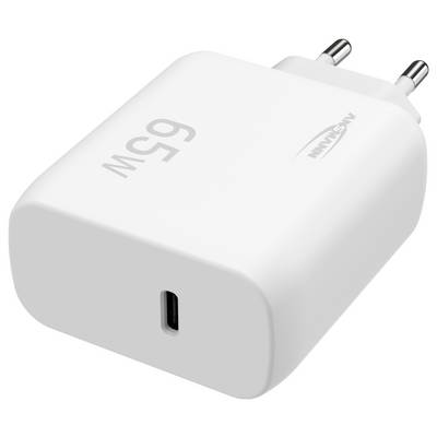 Chargeur mural USB-C blanc de 65 W avec prise deux broches et un seul port USB-C