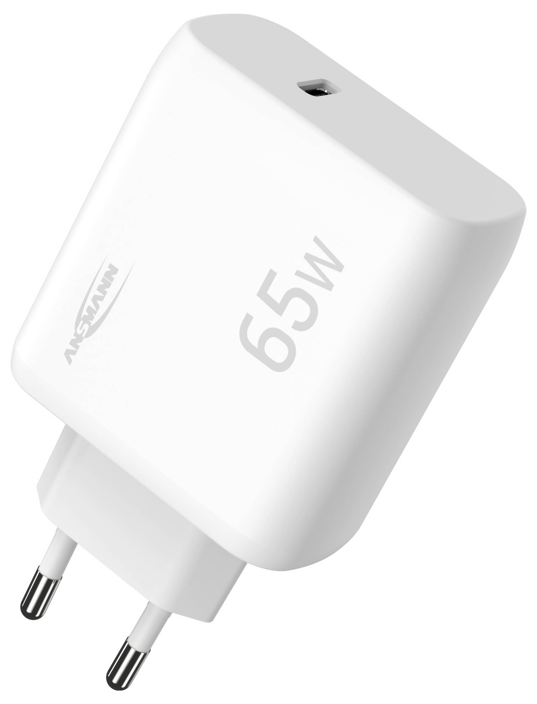 Chargeur mural USB blanc 65W avec deux broches de prise européenne rondes
