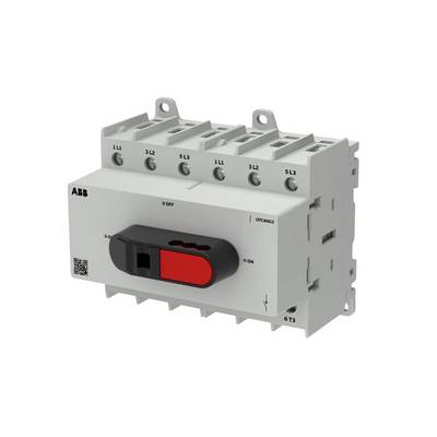 Déconnecteur de commutation triphasé ABB avec un levier ON/OFF rouge et des bornes électriques étiquetées pour la commande de puissance