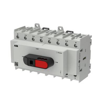 Déconnecteur électrique ABB avec levier manuel rouge/noir et plusieurs connexions de bornes sur un dispositif industriel gris.