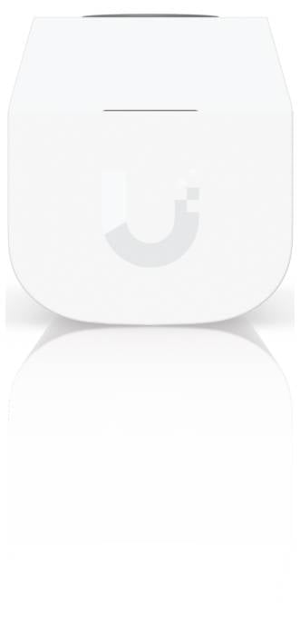 Gros plan d'un boîtier de chargement blanc Apple AirPods avec le voyant d'état avant faible et la couture du couvercle visibles.