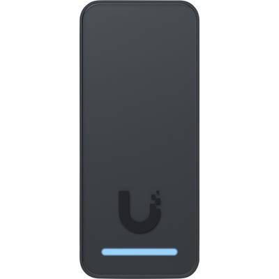 Appareil rectangulaire gris foncé aux coins arrondis, logo en forme de U près du bas, et une lumière horizontale bleue brillante à la base.