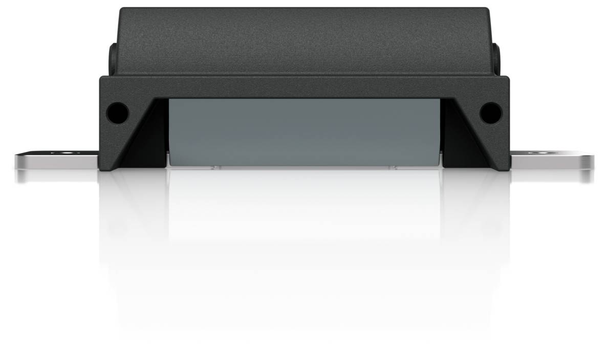 Module de capteur électronique noir ou scanner avec languettes latérales métalliques, montré en vue de face sur un fond blanc.