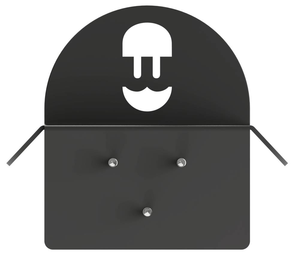 Un simple personnage robotique noir avec un visage souriant et deux côtés ressemblant à des bras, montré sur un fond blanc.