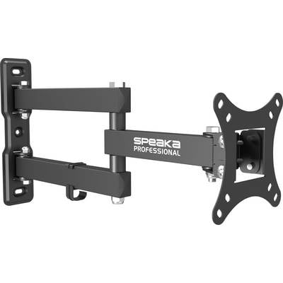 Support mural articulé et réglable pour téléviseur ou moniteur, montré en position étendue avec plaque de fixation VESA et marquage de marque « speaka professional ».