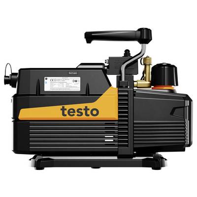 Appareil de pompe/compresseur portatif Black Testo avec poignée, raccords à vannes en laiton et logo orange sur fond blanc.