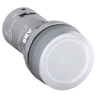 Commutateur sélecteur gris illuminé avec un grand bouton-poussoir rond blanc et un corps rotatif étiqueté, présenté sur fond blanc.