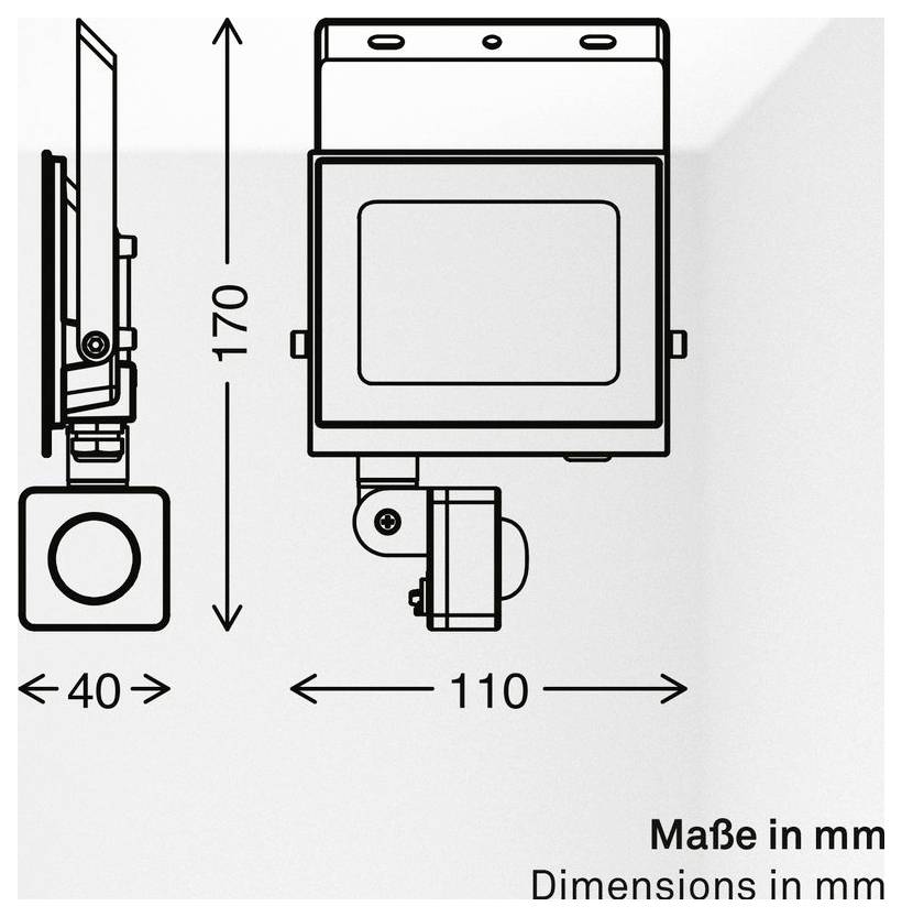 Dessin technique d'un dispositif mural montrant les dimensions en mm : hauteur 170, largeur 110 et profondeur 40.