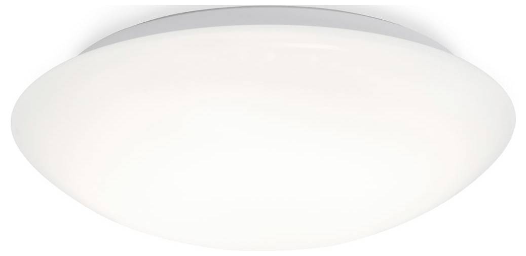 Grand luminaire de plafond de forme ovale blanc avec une bordure gris doux sur un fond uni.
