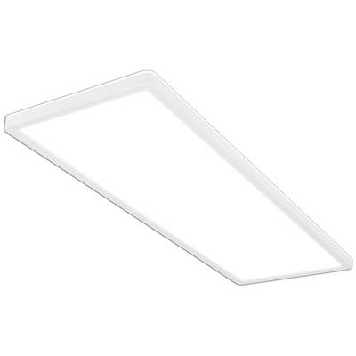 Panneau lumineux de plafond LED rectangulaire blanc présenté en angle sur un fond uni.