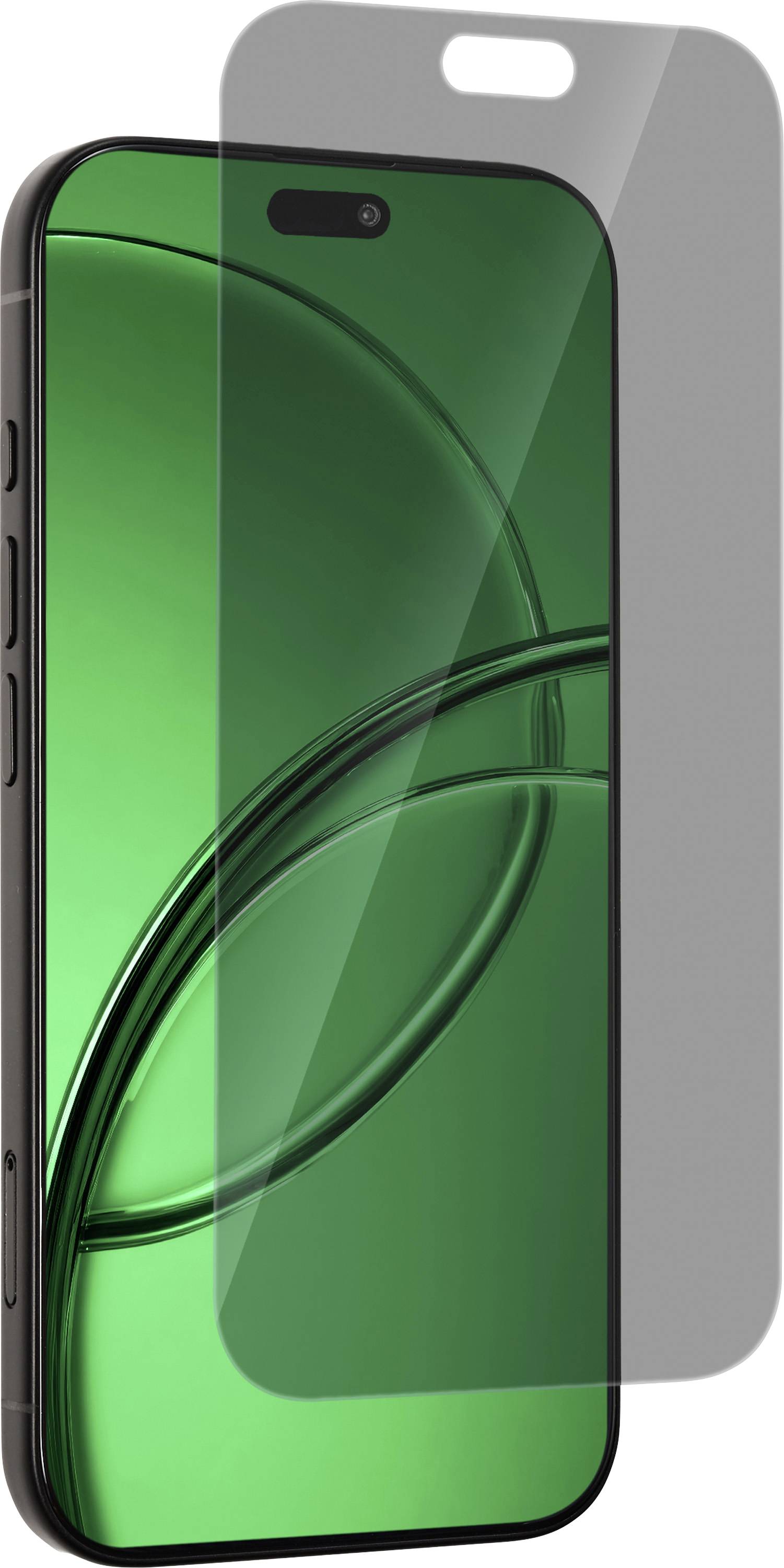 Protecteur d'écran pour téléphone intelligent avec guide d'alignement, présenté sur un écran de téléphone vert pour l'installation