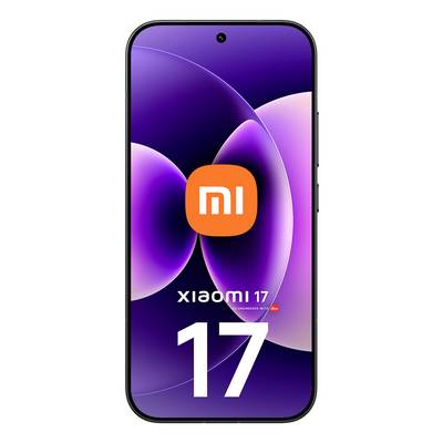 Xiaomi 17 vue de face du smartphone avec fond d'écran abstrait violet, logo Mi orange et grand branding '17' sur l'écran.
