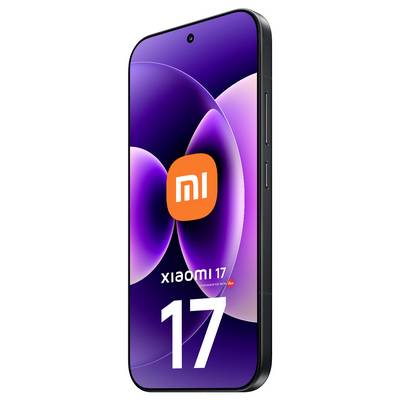 Smartphone Xiaomi 17 montré de face, avec un fond d'écran abstrait violet et un logo mi orange, affichant le numéro 17 sur l'écran.