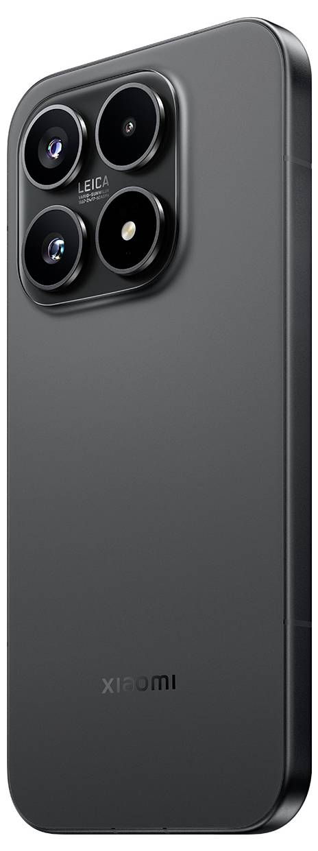 Vue arrière d'un smartphone Xiaomi noir montrant un grand module de caméra carré avec quatre objectifs et la marque Leica.