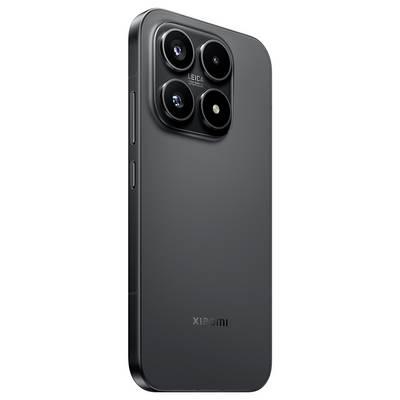 Vue arrière d'un smartphone Xiaomi gris foncé montrant un module de caméra quadruple de marque Leica en carré dans le coin supérieur gauche.
