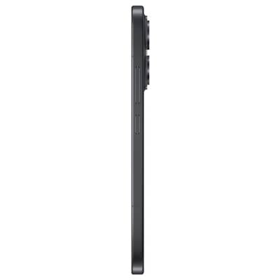 Vue latérale d'un smartphone noir, montrant le bord fin avec les boutons de volume et un commutateur latéral.