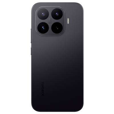 Arrière d'un smartphone Xiaomi noir avec un module carré à quatre caméras et un flash en haut à gauche, présenté sur un fond uni.