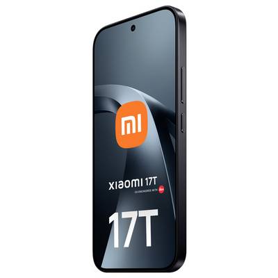 Vue de face d'un smartphone Xiaomi 17T montrant l'écran avec le logo « mi » orange et le texte « xiaomi 17T » et « 17T ».