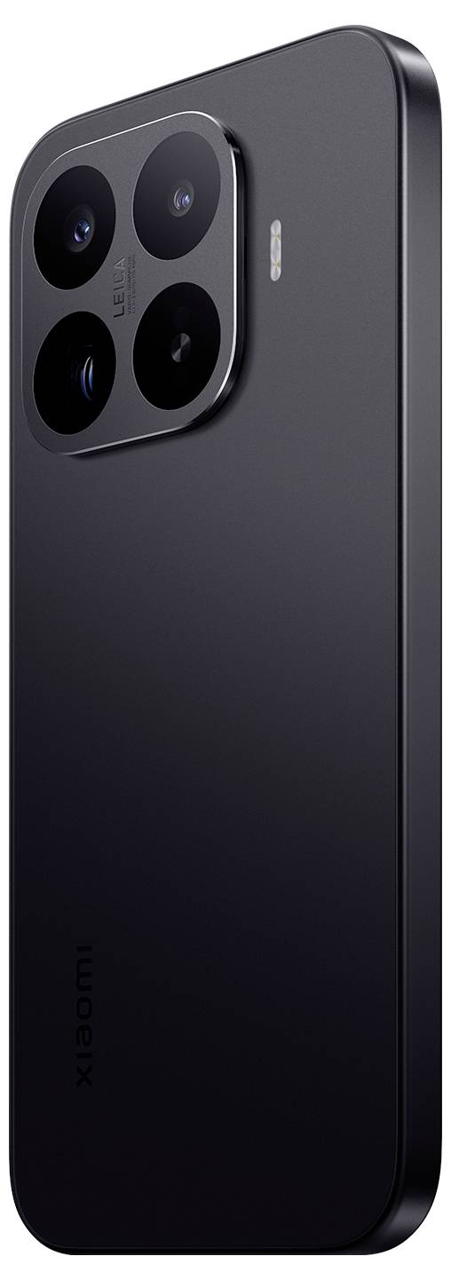 Vue arrière d'un smartphone Xiaomi noir avec un module de caméra triple carrée et un flash dans le coin supérieur gauche.