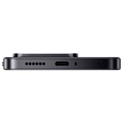 Vue latérale d'un smartphone noir montrant le bord inférieur avec les trous du haut-parleur, le port USB-C, le microphone et les lignes d'antenne.