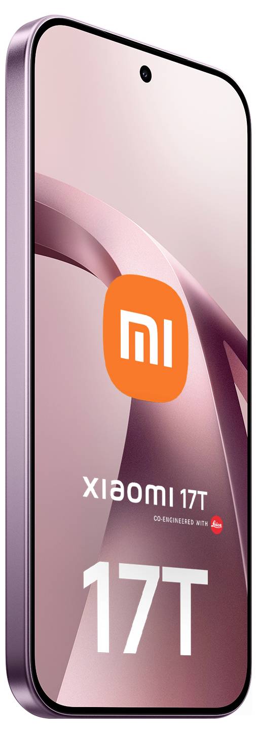 Un smartphone Xiaomi 17T présenté de face avec un écran rose, le logo Xiaomi et le texte « 17T » sur l'écran.