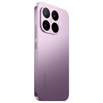 Smartphone rose Xiaomi présenté de l'arrière, avec un module triple appareil photo carré et deux grands objectifs visibles.