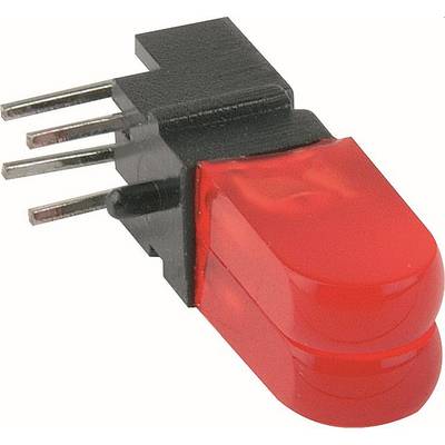 Voyant lumineux LED rouge avec quatre broches métalliques pour montage sur une carte de circuit.