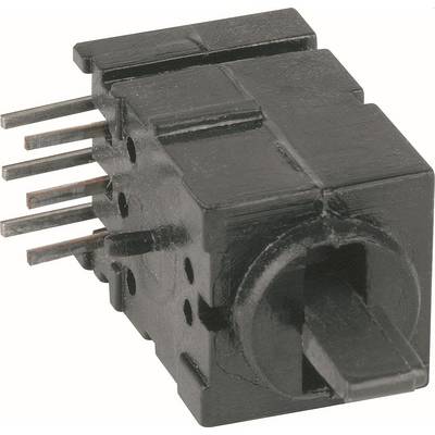 Gros plan d'un connecteur électrique noir à montage en panneau avec six broches métalliques et une ouverture de socket ronde à l'avant.