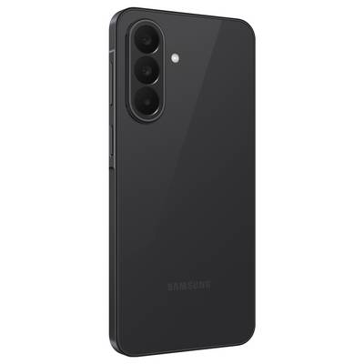 Dos d'un smartphone Samsung noir avec un triple appareil photo arrière dans un module vertical et un petit flash à côté.
