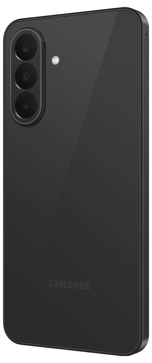 Vue arrière d'un smartphone Samsung noir avec trois caméras arrière dans un module vertical et un flash.