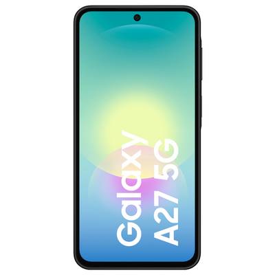 Vue de face d'un smartphone Samsung Galaxy A27 5G avec un écran en dégradé bleu affichant « Galaxy A27 5G ».