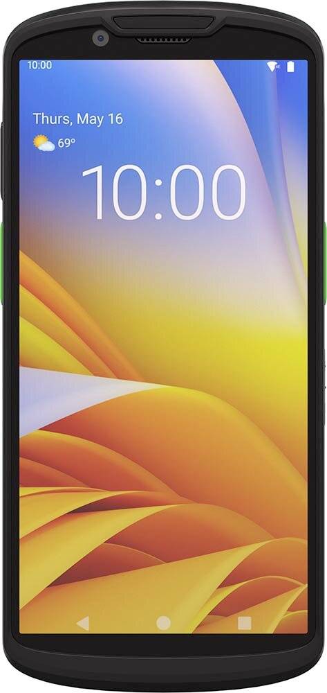 Écran de verrouillage du smartphone Android affichant 10h00, jeudi 16 mai, et une icône météo de 69° sur un fond d'écran abstrait jaune-orange.