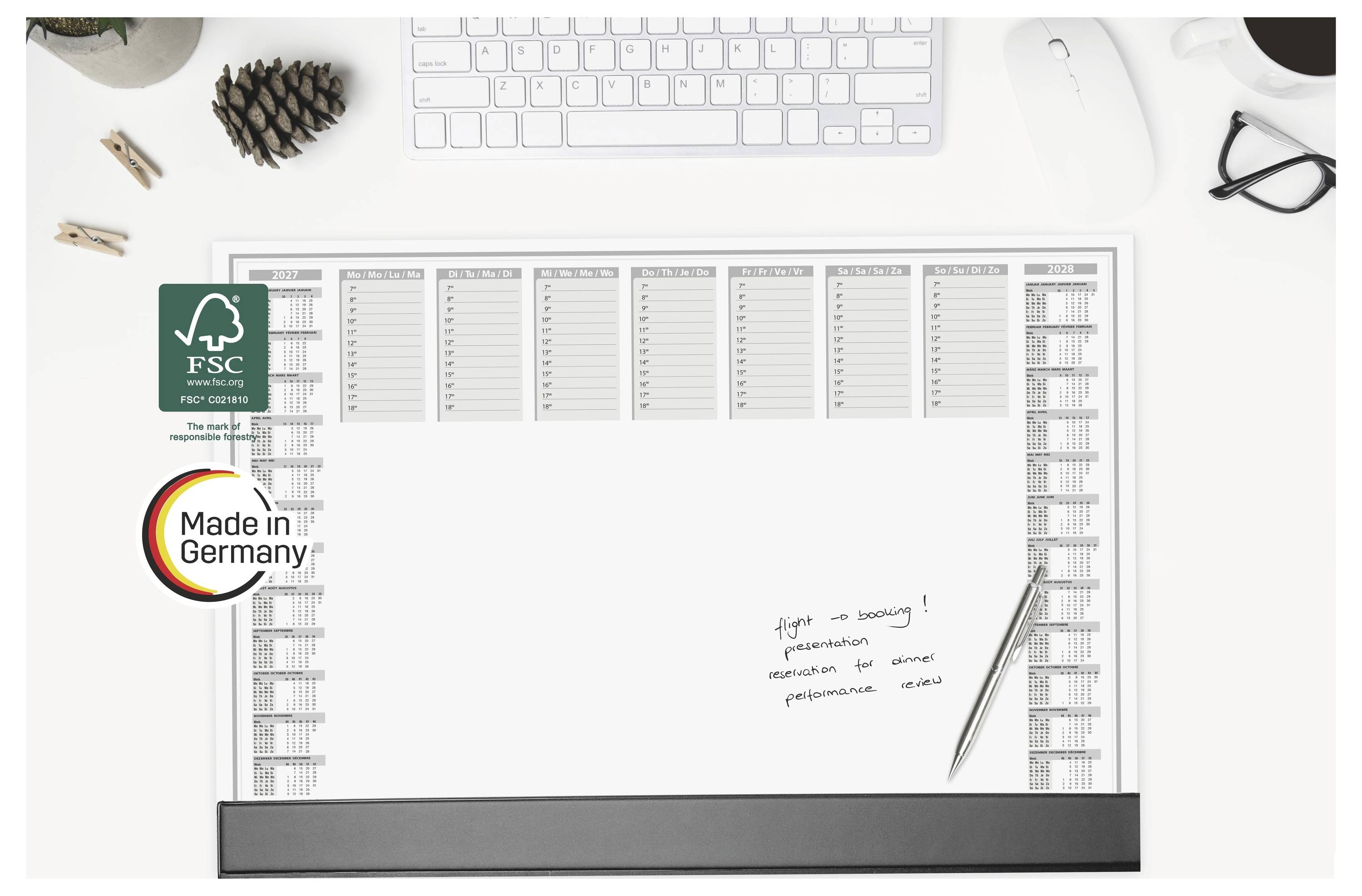 Sigel H7365 Sous-main calendrier 2 ans, planning hebdomadaire 2027, 2028 baguette de protection noire (l x H) 59.5 cm x -8
