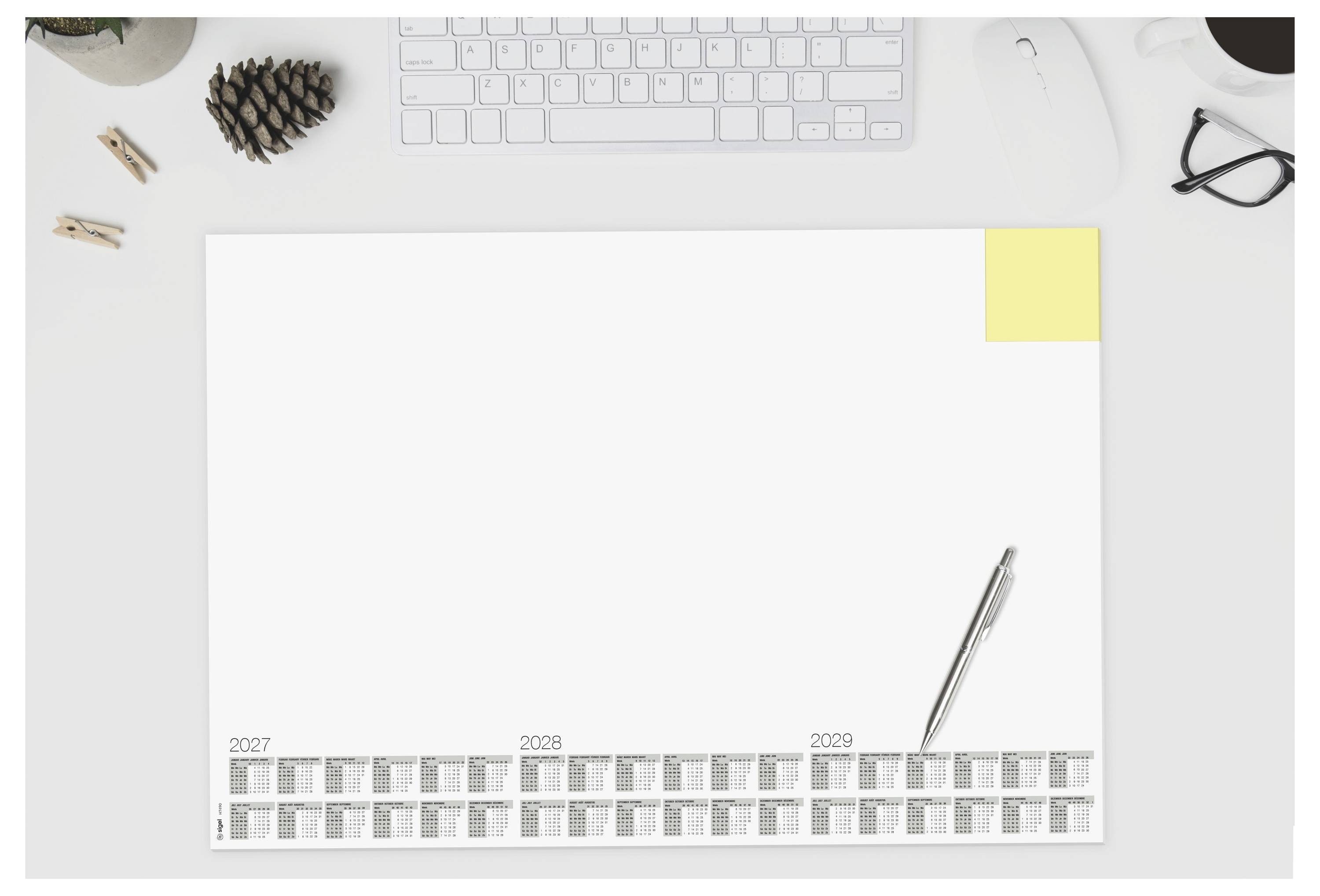 Sigel H7490 Sous-main calendrier 3 ans 2027, 2028, 2029 avec bloc-notes autocollant intégré blanc (l x H) 59.5 cm x 41 c-4