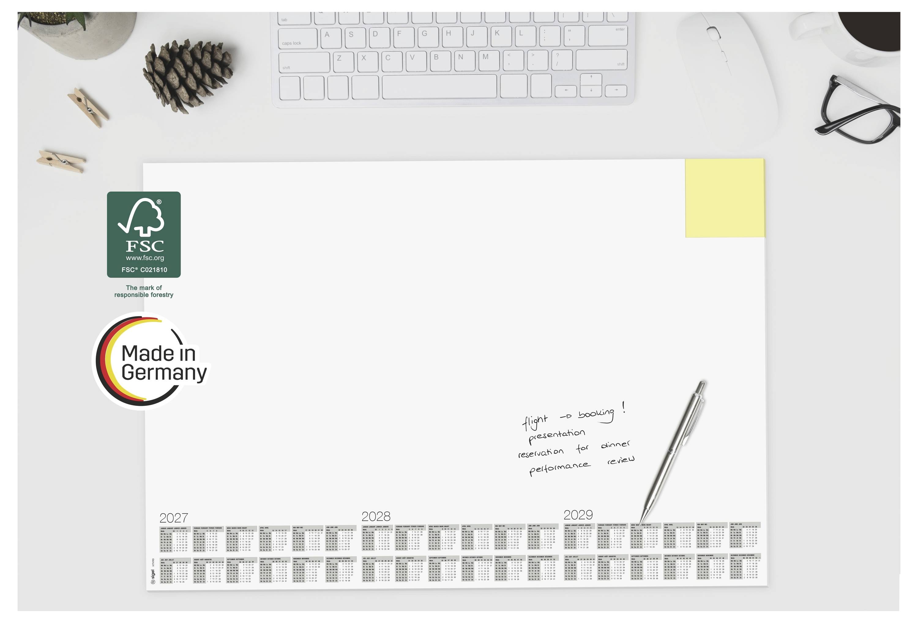 Sigel H7490 Sous-main calendrier 3 ans 2027, 2028, 2029 avec bloc-notes autocollant intégré blanc (l x H) 59.5 cm x 41 c-7