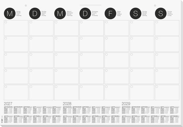 <br>  Sigel<br>  H7550<br>  Sous-main<br>  calendrier 3 ans, planning mensuel<br>  2027, 2028, 2029<br>  <br>  <br>  <br>  (l x H) 59.5 cm x 41 cm<br>  12 feuille(s)<br>  1 pc(s)<br>  H7550<br>