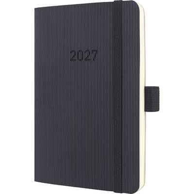 Carnet de planification 2027 à nervures noires avec coins arrondis et bande de fermeture élastique.