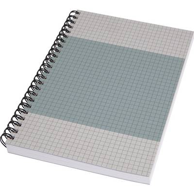 Carnet à graphique à reliure spirale avec un panneau central bleu et une couverture à grille gris clair, présenté en angle.